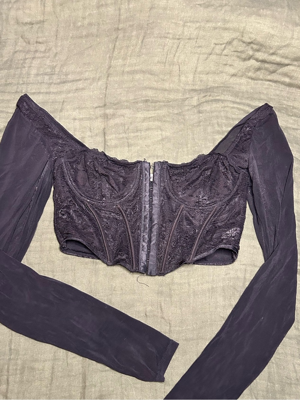 Garage Off-Shoulder Lace Corset Top - Deep Purple